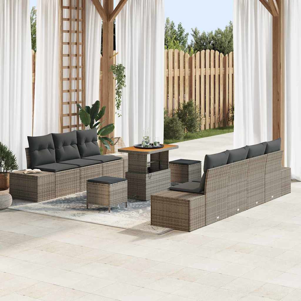Set Divano da Giardino con cuscino 10 pcs Grigio Poly Rattan