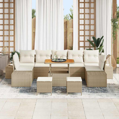 Set Divano da Giardino con cuscino 10 pcs Beige Poly Rattan