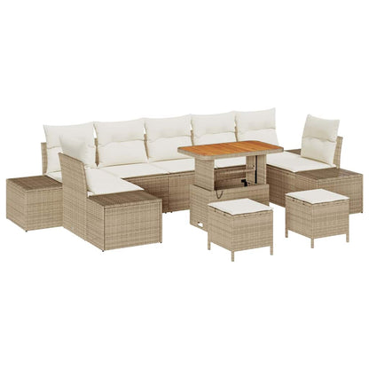 Set Divano da Giardino con cuscino 10 pcs Beige Poly Rattan