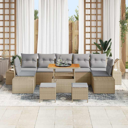Set Divano da Giardino con cuscino 10 pcs Beige Poly Rattan