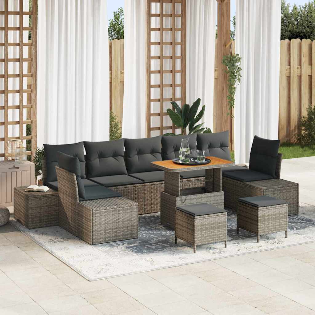 Set Divano da Giardino con cuscino 10 pcs Grigio Poly Rattan