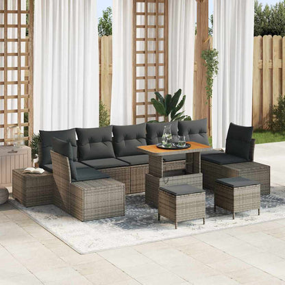 Set Divano da Giardino con cuscino 10 pcs Grigio Poly Rattan
