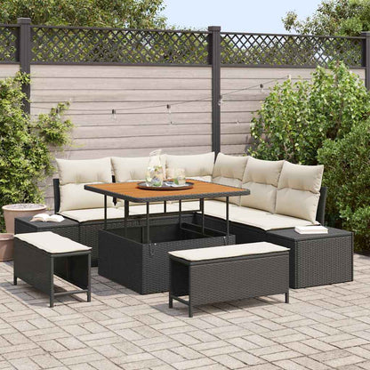 Set Divano da Giardino con cuscino 8 pcs Nero Poly Rattan