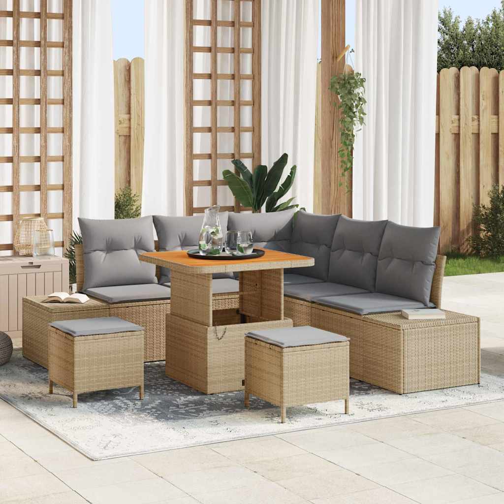 Set Divano da Giardino con cuscino 8 pcs Beige Poly Rattan