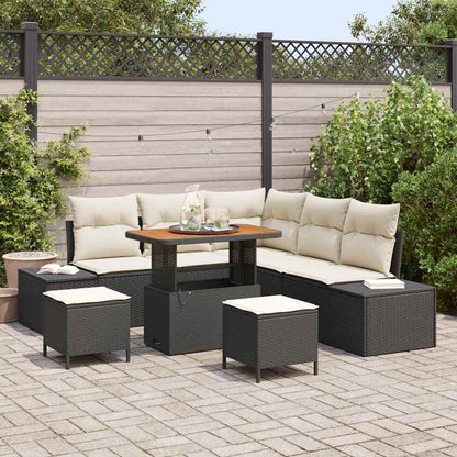Set Divano da Giardino con cuscino 8 pcs Nero Poly Rattan
