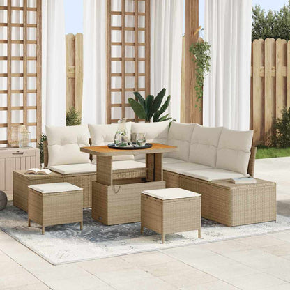 Set Divano da Giardino con cuscino 8 pcs Beige Poly Rattan
