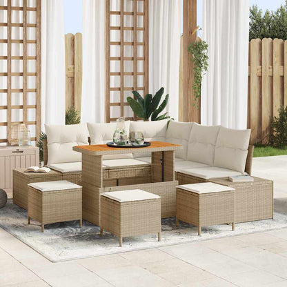 Set Divano da Giardino con cuscino 9 pcs Beige Poly Rattan