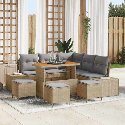 Set Divano da Giardino con cuscino 9 pcs Beige Poly Rattan