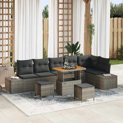 Set Divano da Giardino con cuscino 9 pcs Grigio Poly Rattan