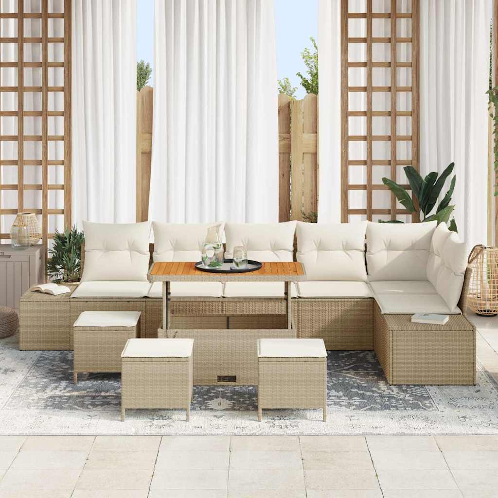 Set Divano da Giardino con cuscino 10 pcs Beige Poly Rattan