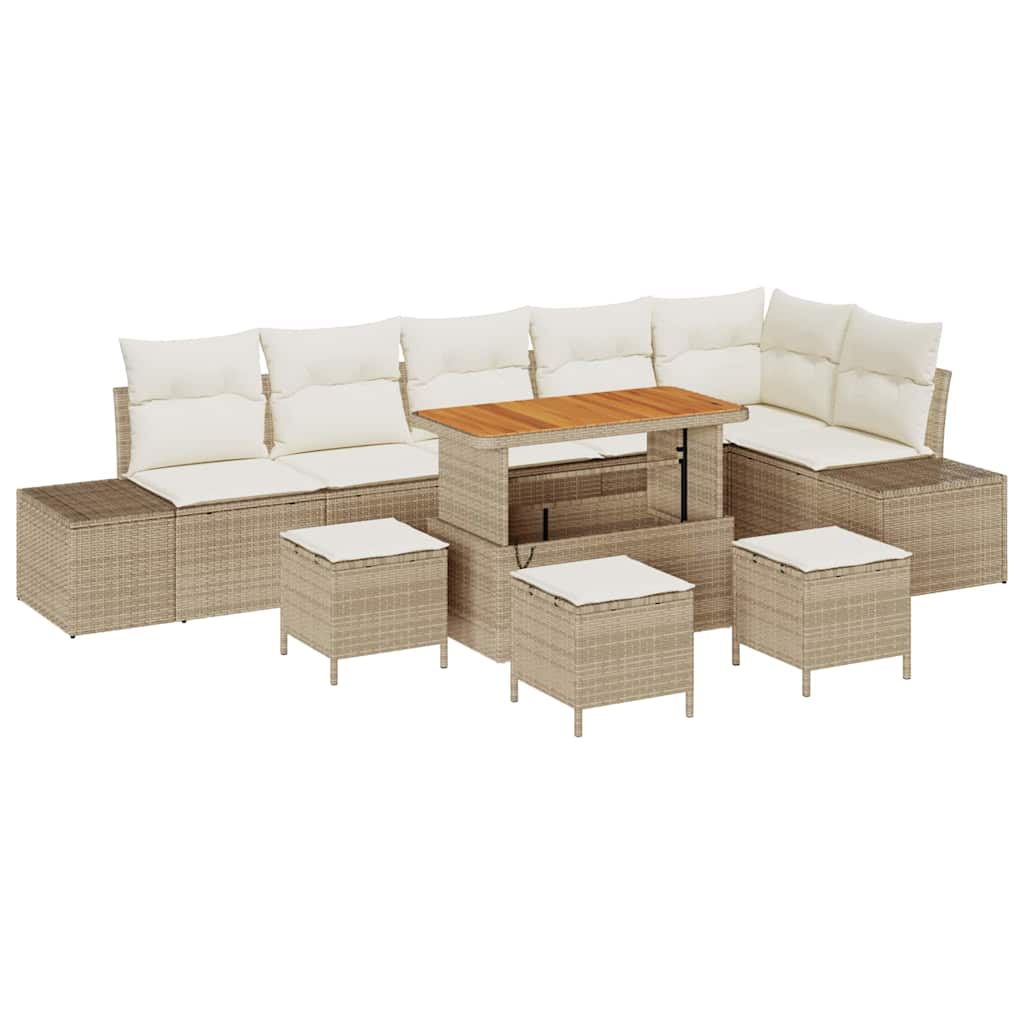 Set Divano da Giardino con cuscino 10 pcs Beige Poly Rattan