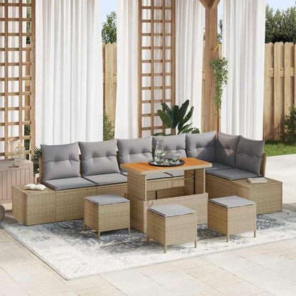 Set Divano da Giardino con cuscino 10 pcs Beige Poly Rattan