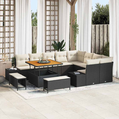 Set Divano da Giardino con cuscino 12 pcs Nero Poly Rattan