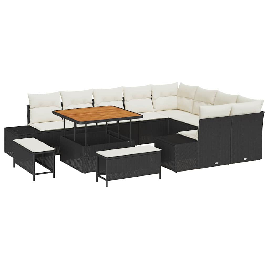 Set Divano da Giardino con cuscino 12 pcs Nero Poly Rattan