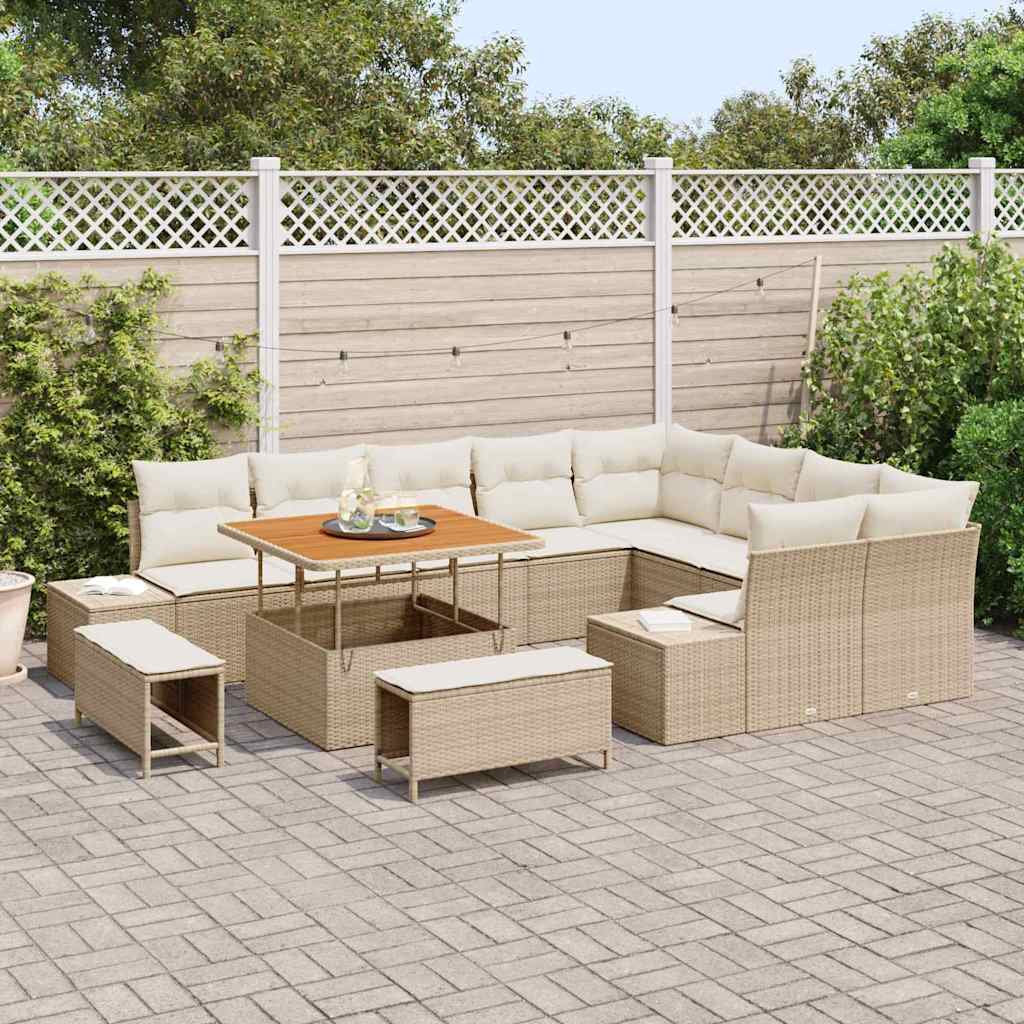 Set Divano da Giardino con cuscino 12 pcs Beige Poly Rattan