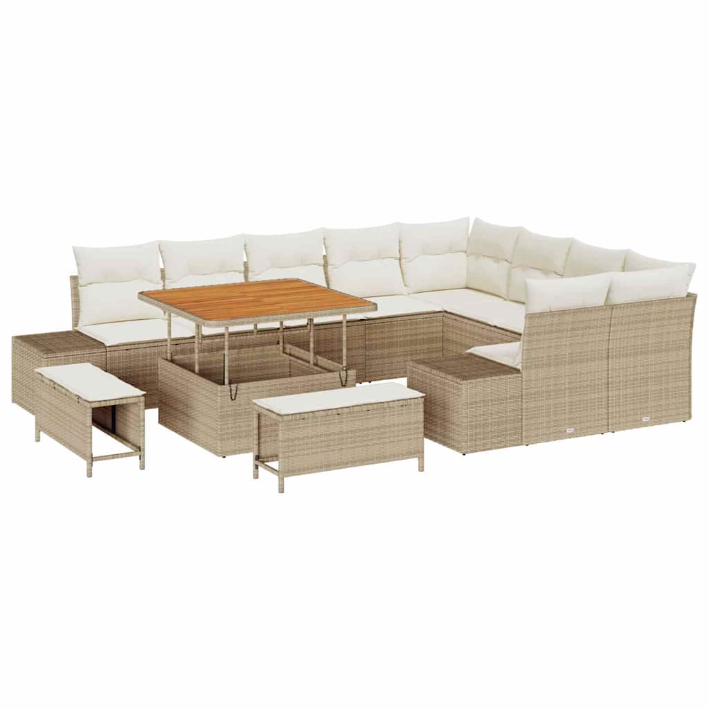 Set Divano da Giardino con cuscino 12 pcs Beige Poly Rattan