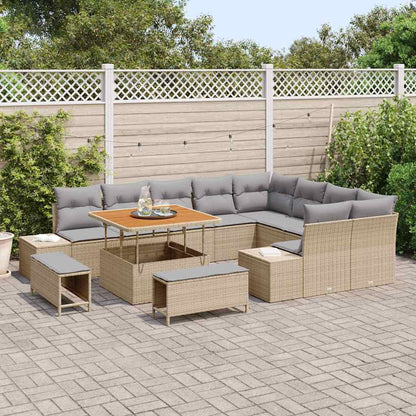 Set Divano da Giardino con cuscino 12 pcs Beige Poly Rattan