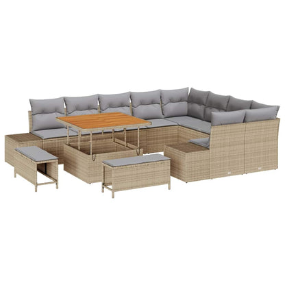 Set Divano da Giardino con cuscino 12 pcs Beige Poly Rattan