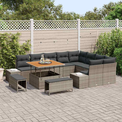Set Divano da Giardino con cuscino 12 pcs Grigio Poly Rattan
