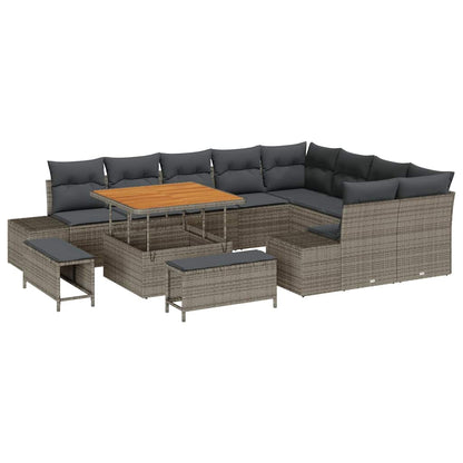 Set Divano da Giardino con cuscino 12 pcs Grigio Poly Rattan