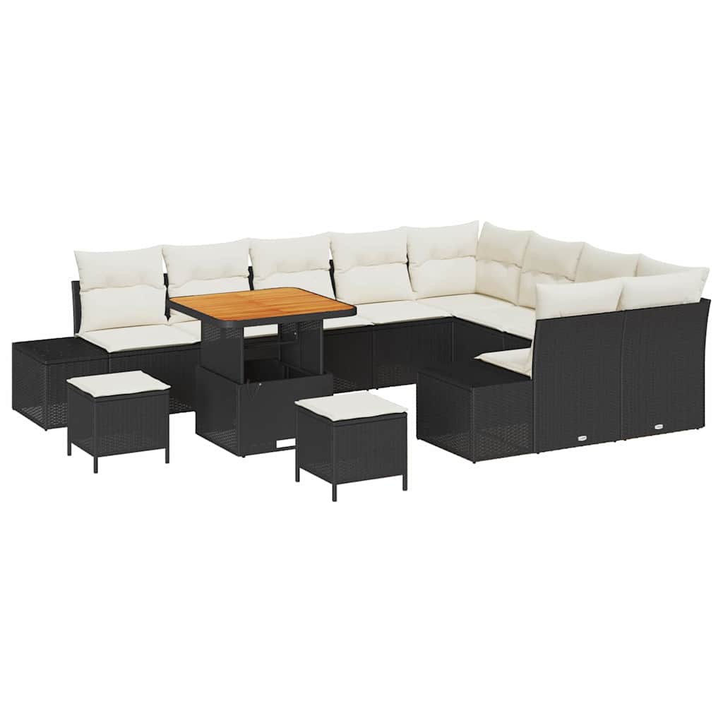 Set Divano da Giardino con cuscino 12 pcs Nero Poly Rattan