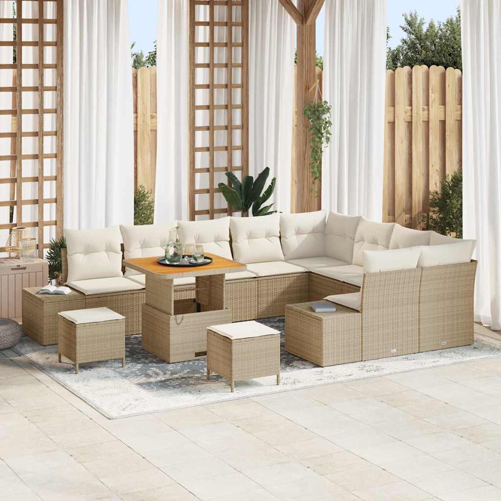 Set Divano da Giardino con cuscino 12 pcs Beige Poly Rattan
