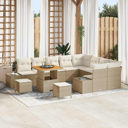 Set Divano da Giardino con cuscino 12 pcs Beige Poly Rattan