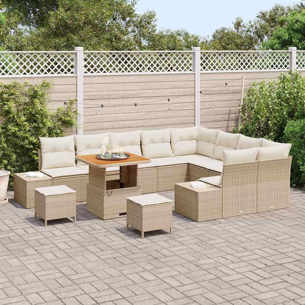 Set Divano da Giardino con cuscino 12 pcs Beige Poly Rattan