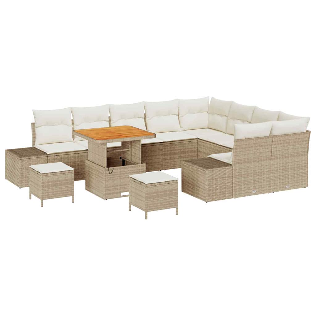 Set Divano da Giardino con cuscino 12 pcs Beige Poly Rattan