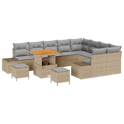 Set Divano da Giardino con cuscino 12 pcs Beige Poly Rattan