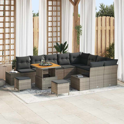 Set Divano da Giardino con cuscino 12 pcs Grigio Poly Rattan