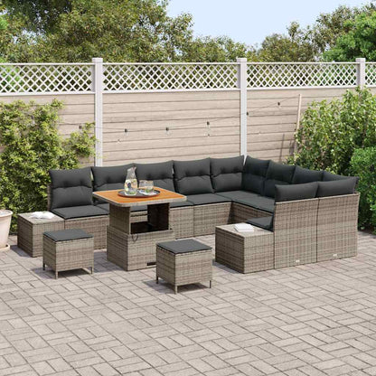 Set Divano da Giardino con cuscino 12 pcs Grigio Poly Rattan
