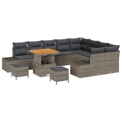Set Divano da Giardino con cuscino 12 pcs Grigio Poly Rattan
