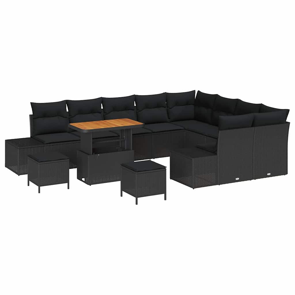 Set Divano da Giardino con cuscino 12 pcs Nero Poly Rattan