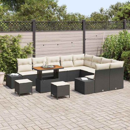 Set Divano da Giardino con cuscino 12 pcs Nero Poly Rattan