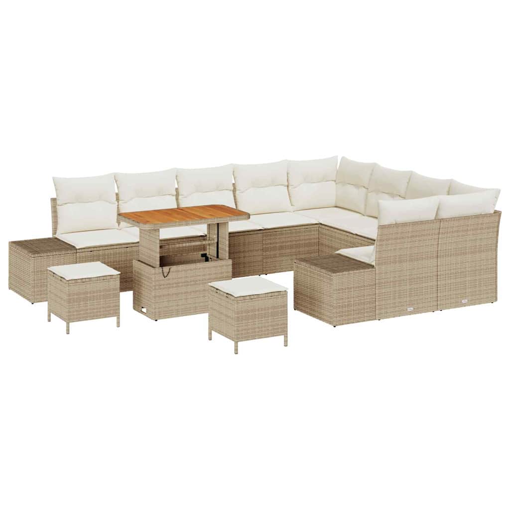 Set Divano da Giardino con cuscino 12 pcs Beige Poly Rattan