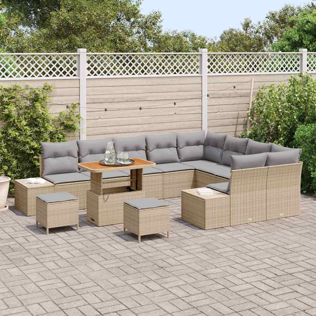 Set Divano da Giardino con cuscino 12 pcs Beige Poly Rattan