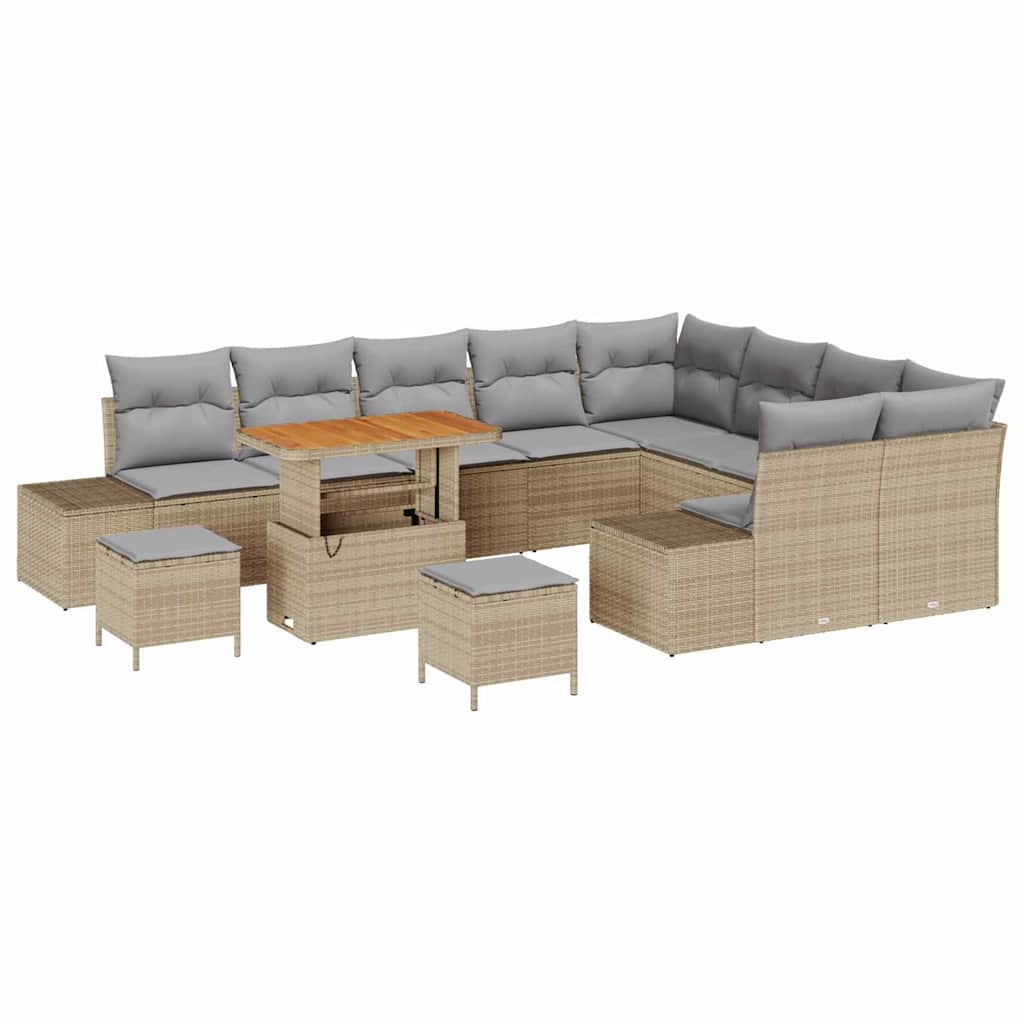 Set Divano da Giardino con cuscino 12 pcs Beige Poly Rattan