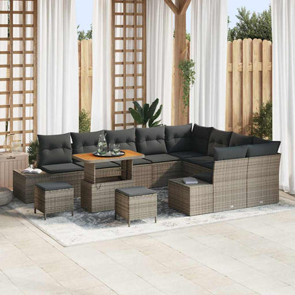 Set Divano da Giardino con cuscino 12 pcs Grigio Poly Rattan