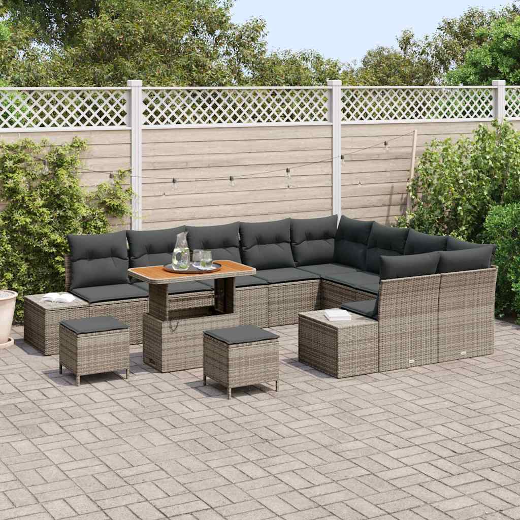 Set Divano da Giardino con cuscino 12 pcs Grigio Poly Rattan