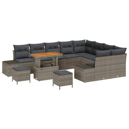 Set Divano da Giardino con cuscino 12 pcs Grigio Poly Rattan