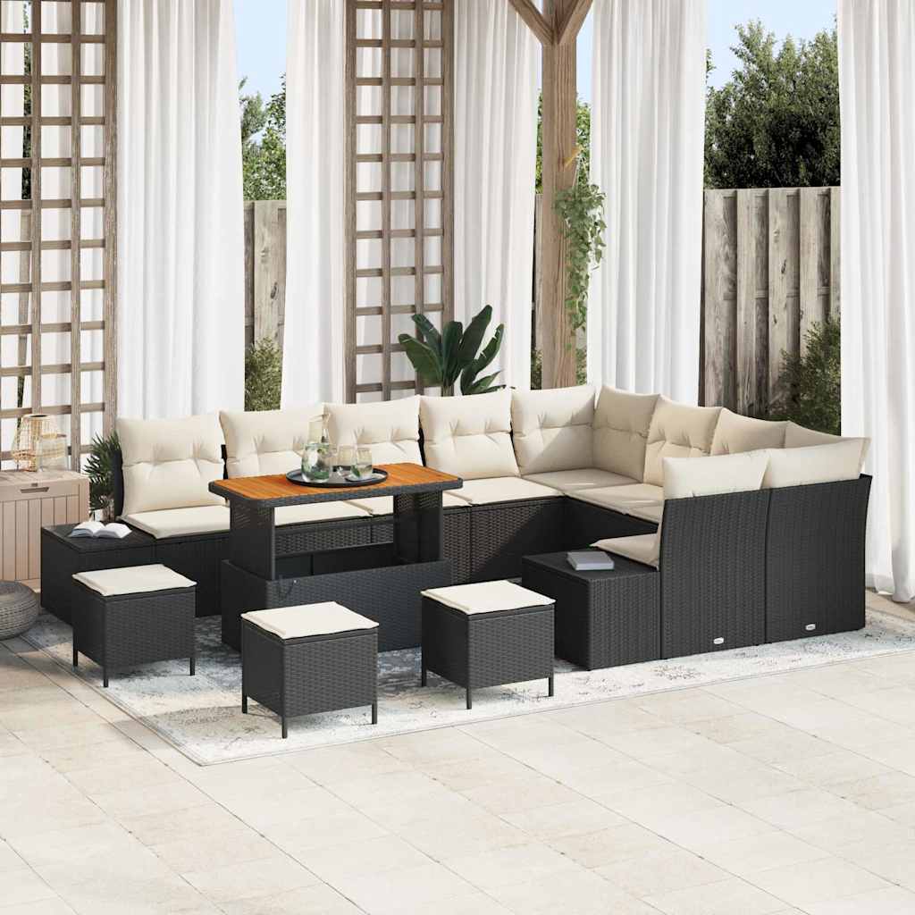 Set Divano da Giardino con cuscino 13 pcs Nero Poly Rattan