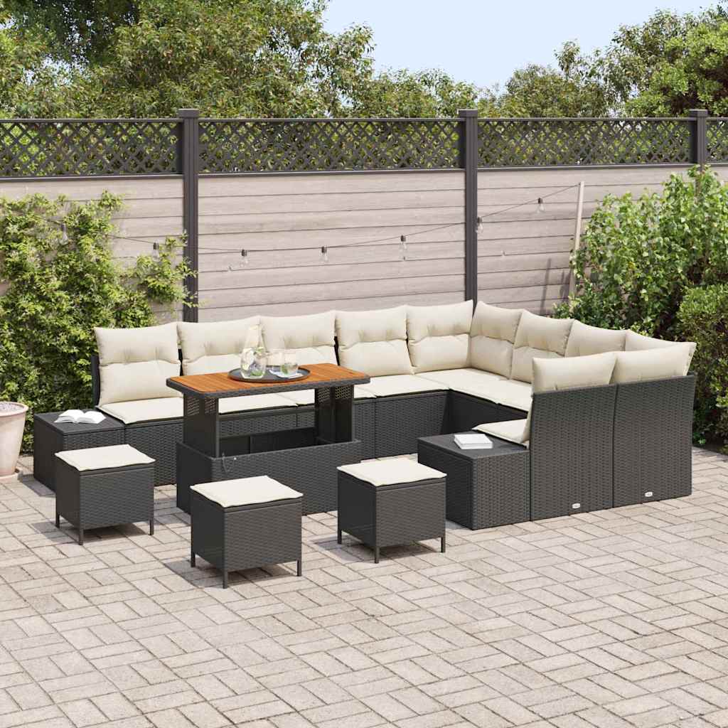 Set Divano da Giardino con cuscino 13 pcs Nero Poly Rattan