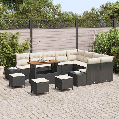 Set Divano da Giardino con cuscino 13 pcs Nero Poly Rattan