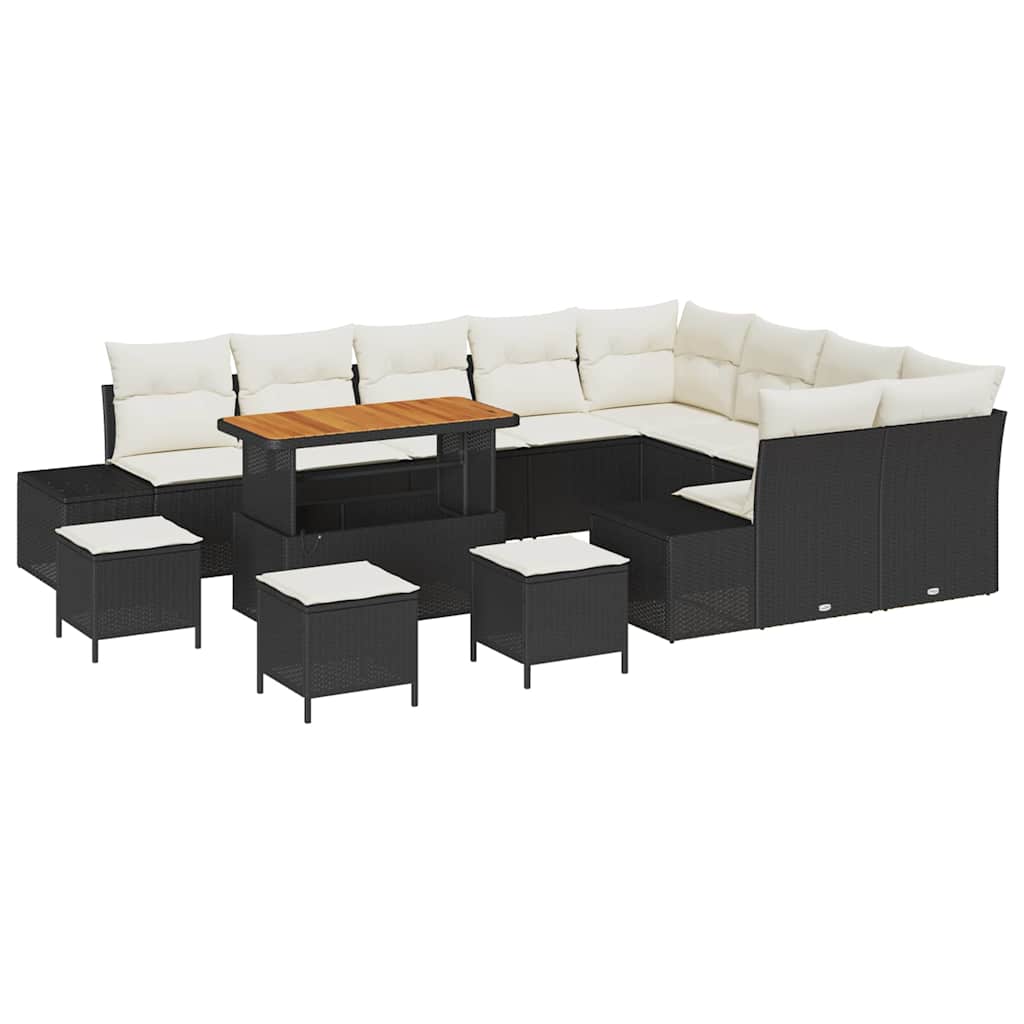 Set Divano da Giardino con cuscino 13 pcs Nero Poly Rattan