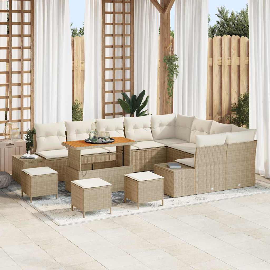 Set Divano da Giardino con cuscino 13 pcs Beige Poly Rattan