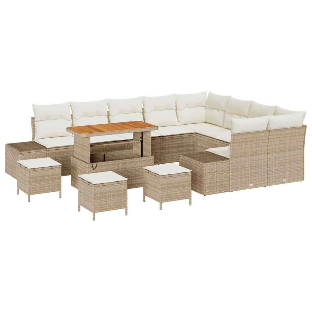 Set Divano da Giardino con cuscino 13 pcs Beige Poly Rattan