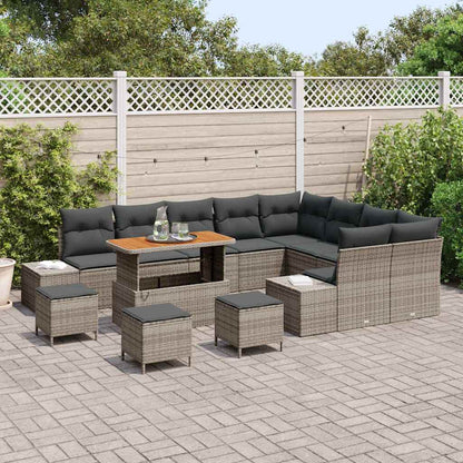 Set Divano da Giardino con cuscino 13 pcs Grigio Poly Rattan