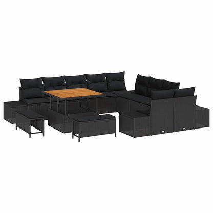 Set Divano da Giardino con cuscino 13 pcs Nero Poly Rattan