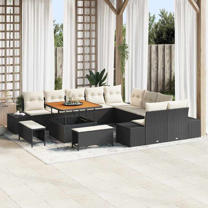 Set Divano da Giardino con cuscino 13 pcs Nero Poly Rattan